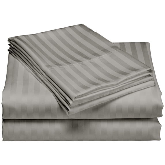 1200 Thread Count 100% Cotton Stripe Sheet Set deep pocket (King, Silver)