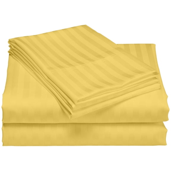 1200 Thread Count 100% Cotton Stripe Sheet Set deep pocket (Queen, Gold)