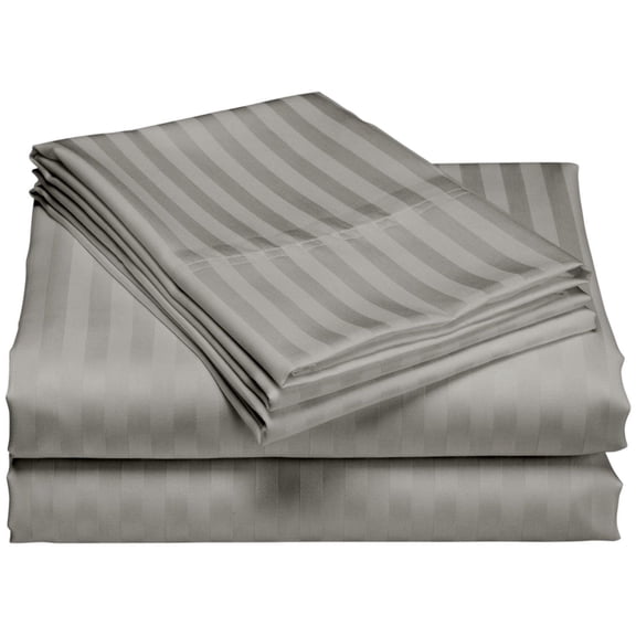1200 Thread Count 100% Cotton Stripe Sheet Set deep pocket (Queen, Gray)