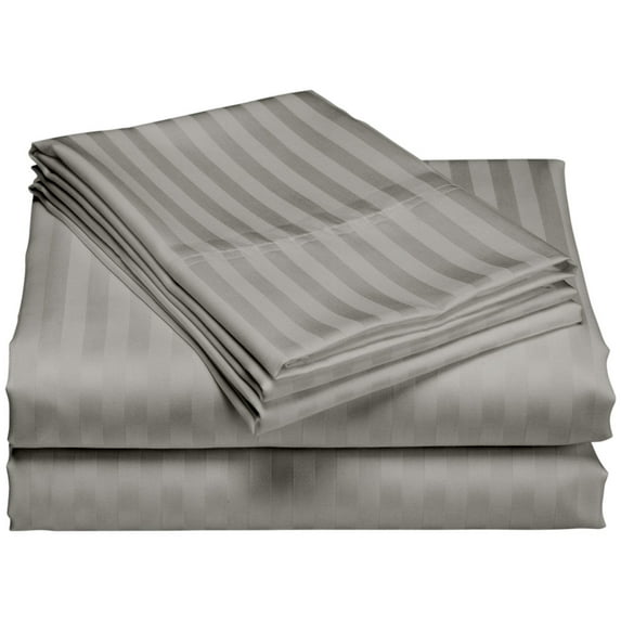 1200 Thread Count 100% Cotton Stripe Sheet Set deep pocket (Queen, Silver)