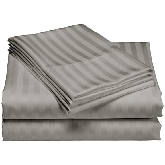 1200 Thread Count 100% Cotton Stripe Sheet Set deep pocket (Queen, Silver)