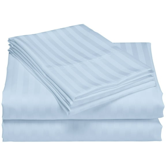 1200 Thread Count 100% Cotton Stripe Sheet Set deep pocket (Twin, Blue)