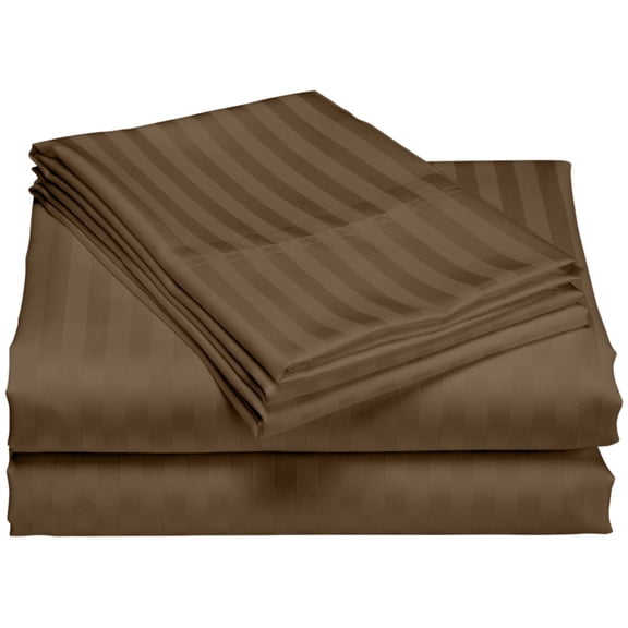 1200 Thread Count 100% Cotton Stripe Sheet Set deep pocket (Twin Extra Long, Brown)