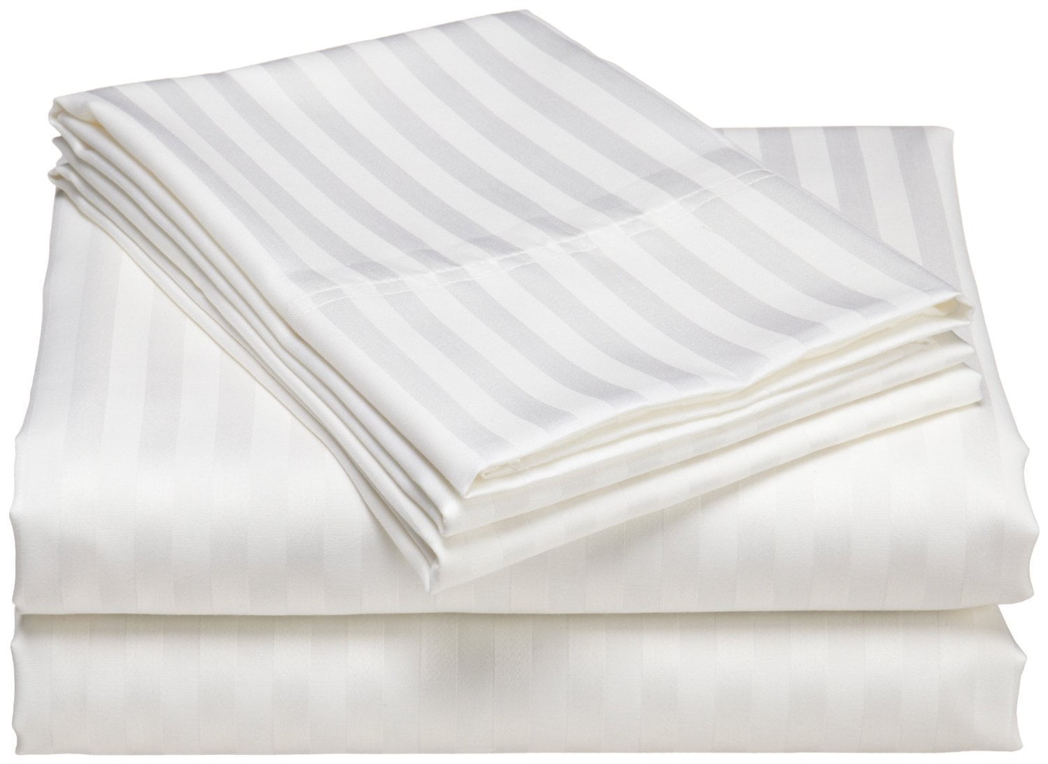 1200 Thread Count 100% Cotton Stripe Sheet Set deep pocket (Twin Extra Long, White)