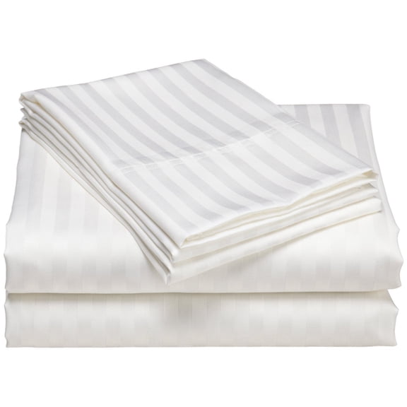 1200 Thread Count 100% Cotton Stripe Sheet Set deep pocket (Twin, White)