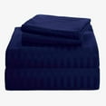 thumbnail image 1 of 1200 Thread Count 100% Egyptian Cotton 3-Piece Fitted Sheet ( 1 Fitted Sheet + 2 Pillow Covers) 15 Inches Deep Pocket Size Full Color Navy Blue Stripe, 1 of 5