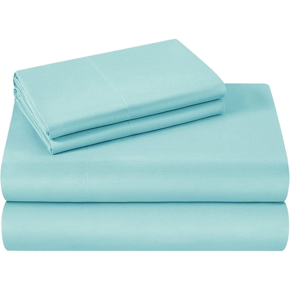 1200 Thread Count 100% Egyptian Cotton 3-Piece Fitted Sheet ( 1 Fitted Sheet + 2 Pillow Covers) 15 Inches Deep Pocket Size Queen Color Aqua Blue Solid