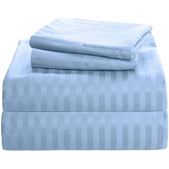 1200 Thread Count 100% Egyptian Cotton 3-Piece Fitted Sheet ( 1 Fitted Sheet + 2 Pillow Covers) 15 Inches Deep Pocket Size Queen Color Sky Blue Stripe