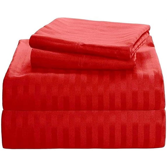 1200 Thread Count 100% Egyptian Cotton 3-Piece Fitted Sheet ( 1 Fitted Sheet + 2 Pillow Covers) 18 Inches Deep Pocket Size Olympic-Queen Color Burgundy Stripe