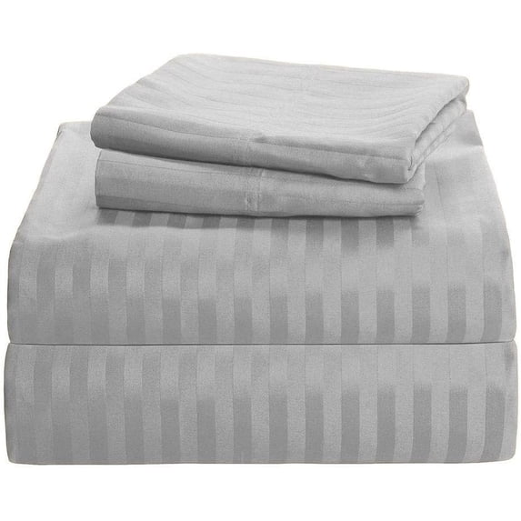 1200 Thread Count 100% Egyptian Cotton 3-Piece Fitted Sheet ( 1 Fitted Sheet + 2 Pillow Covers) 21 Inches Deep Pocket Size King Color Silver Grey Stripe