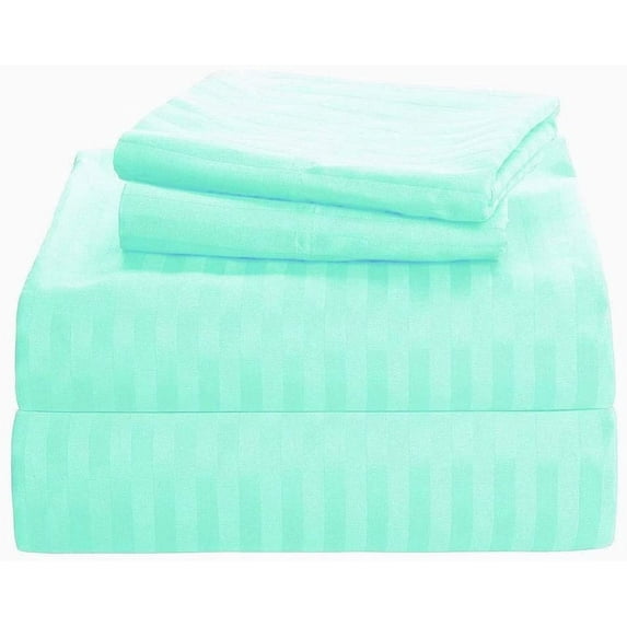 1200 Thread Count 100% Egyptian Cotton 3-Piece Fitted Sheet ( 1 Fitted Sheet + 2 Pillow Covers) 24 Inches Deep Pocket Size Olympic-Queen Color Aqua Blue Stripe