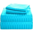 thumbnail image 1 of 1200 Thread Count 100% Egyptian Cotton 3-Piece Fitted Sheet ( 1 Fitted Sheet + 2 Pillow Covers) 30 Inches Deep Pocket Size California-King Color Turquise Blue Stripe, 1 of 5