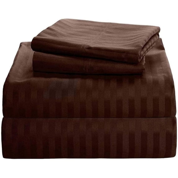1200 Thread Count 100% Egyptian Cotton 3-Piece Fitted Sheet ( 1 Fitted Sheet + 2 Pillow Covers) 30 Inches Deep Pocket Size Twin Color Chocolate Stripe