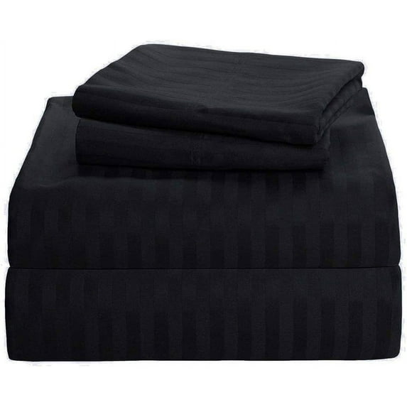 1200 Thread Count 100% Egyptian Cotton 3-Piece Fitted Sheet ( 1 Fitted Sheet + 2 Pillow Covers) 18 Inches Deep Pocket Size Full Color Black Stripe