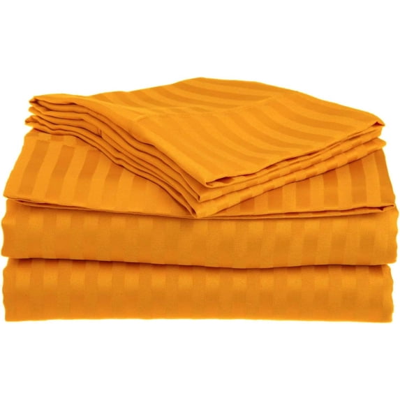 1200 Thread Count 100% Egyptian Cotton 3-Piece Fitted Sheet ( 1 Fitted Sheet + 2 Pillow Covers) 18 Inches Deep Pocket Size Twin Color Orange Stripe