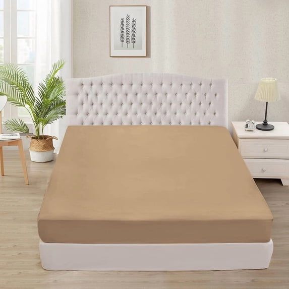 1200 Thread Count 100% Egyptian Cotton 3-Piece Fitted Sheet ( 1 Fitted Sheet + 2 Pillow Covers) 24 Inches Deep Pocket Size Queen Color Taupe Solid