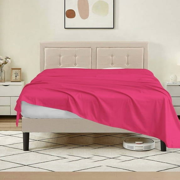 1200 Thread Count 100% Egyptian Cotton 3-Piece Flat Sheet (1 Flat + 2 Pillow Covers) Size Full XL Color Hot Pink Solid