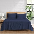 thumbnail image 1 of 1200 Thread Count 100% Egyptian Cotton 4-Piece Bed Sheet Set (1 Flat, 1 Fitted Sheet, 2 Pillow Covers) 24 Inches Deep Pocket Size King Color Navy Blue Stripe, 1 of 5