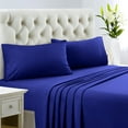 thumbnail image 1 of 1200 Thread Count 100% Egyptian Cotton 4-Piece Bed Sheet Set (1 Flat, 1 Fitted Sheet, 2 Pillow Covers) 24 Inches Deep Pocket Size Queen Color Royal Blue Solid, 1 of 5