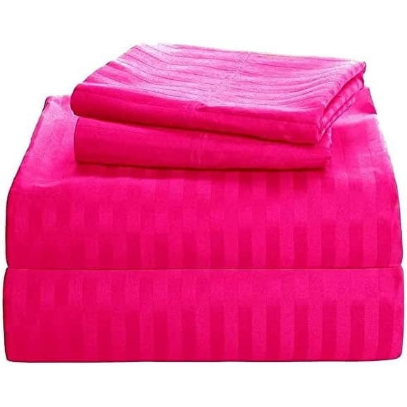 1200 Thread Count 100% Egyptian Cotton 4-Piece Bed Sheet Set (1 Flat, 1 Fitted Sheet, 2 Pillow Covers) 27 Inches Deep Pocket Size Twin Color Hot Pink Stripe