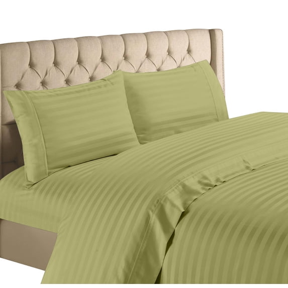1200 Thread Count 100% Egyptian Cotton Deep Pocket Striped Sheet Set (California King, Sage)