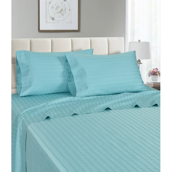 1200 Thread Count 100% Egyptian Cotton Deep Pocket Striped Sheet Set (Twin, Aqua)