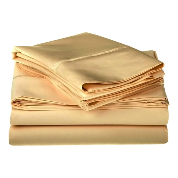 1200-Thread Count 100% Egyptian Cotton Exquisite Solid Sheet Set with Deep Pockets Gold / Full