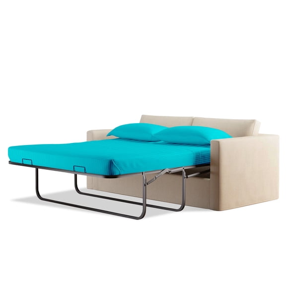 1200 Thread Count 100% Egyptian Cotton Sleeper Sofa Bed Sheet Set Stripe Twin Size (36" x 72" x 10") with 4 -PCS Fitted Straps Color Turquise Blue