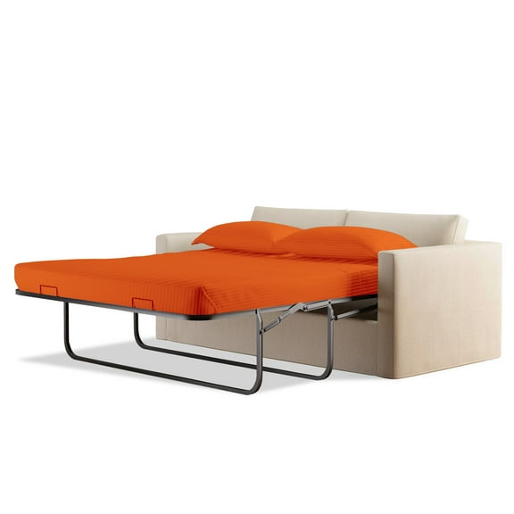 1200 Thread Count 100% Egyptian Cotton Sleeper Sofa Bed Sheet Set Stripe Twin Size (36" x 72" x 5") with 4 -PCS Fitted Straps Color Orange