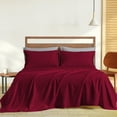 Picture of Sathi Linen 600 Thread Count  100% Cotton 4-Pcs (1-Flat Sheet +1- Fitted Sheet + 2-Pillow Cover ) Sheet set Color Burgundy Solid Size Twin Size Deep 15 Inch  Pattern Solid 