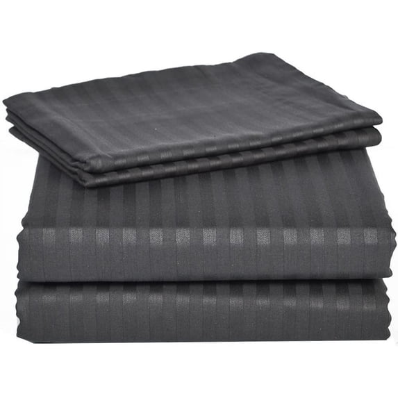1200 Thread Count 4 Piece Quality Sheet Set 21 Inch Deep Pocket 100% Egyptian Cotton Color Dark Grey Stripe Size California King