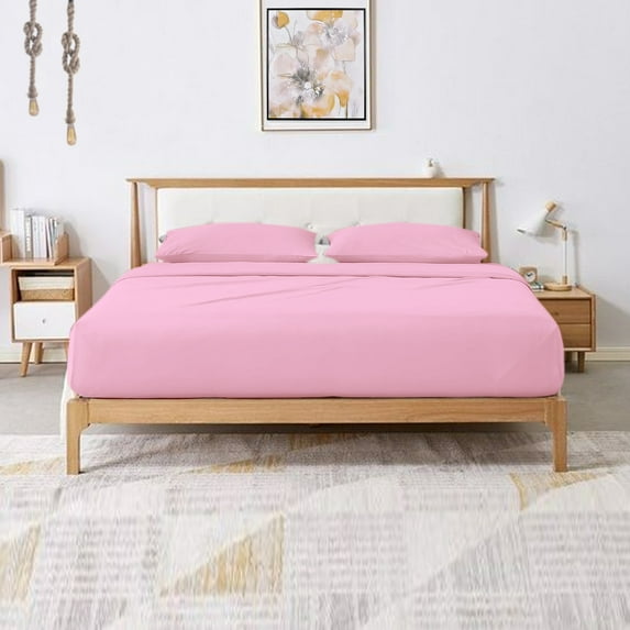 1200 Thread Count 4 Piece Quality Sheet Set 21 Inch Deep Pocket 100% Egyptian Cotton Color Pink Solid Size Queen
