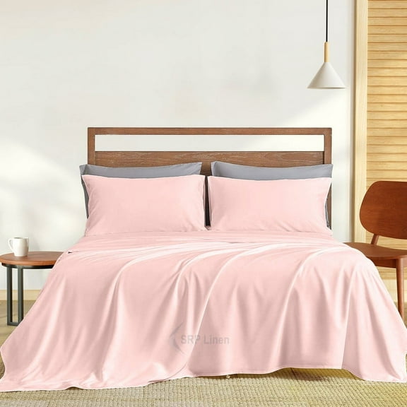 1200 Thread Count 4 Piece Quality Sheet Set 21 Inch Deep Pocket 100% Egyptian Cotton Color Pink Solid Size Twin XL