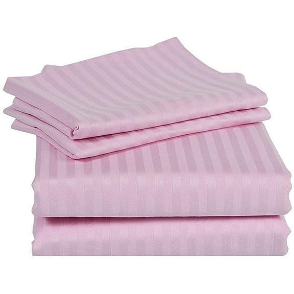 1200 Thread Count 4 Piece Quality Sheet Set 21 Inch Deep Pocket 100% Egyptian Cotton Color Pink Stripe Size Queen
