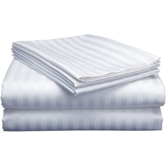 1200 Thread Count 4 Piece Quality Sheet Set 21 Inch Deep Pocket 100% Egyptian Cotton Color White Stripe Size Full