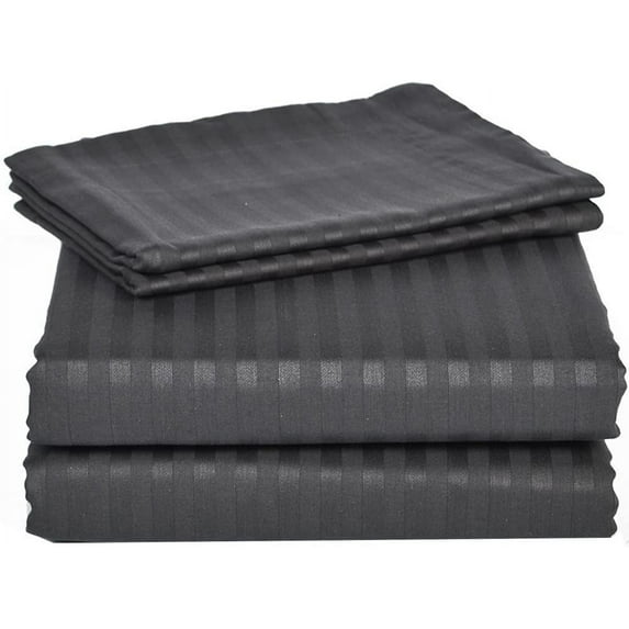 1200 Thread Count 4 Piece Quality Sheet Set 30 Inch Deep Pocket 100% Egyptian Cotton Color Dark Grey Stripe Size King