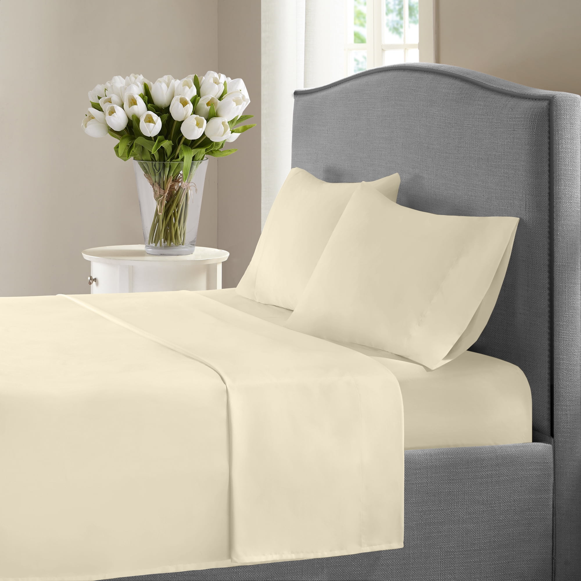 1200 Thread Count California King Size Deep Pocket Solid Cotton Sheet Set California King Ivory