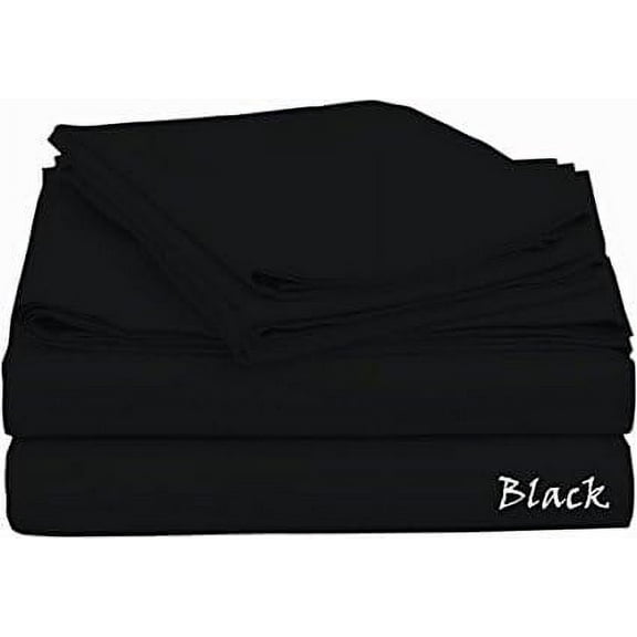 1200 Thread Count Durable Sheet Set - Full Size - SOLID COLORS Sheet Set - 4 Pieces - { Black } Easily Fit Pocket 22" Inches By KM LINEN