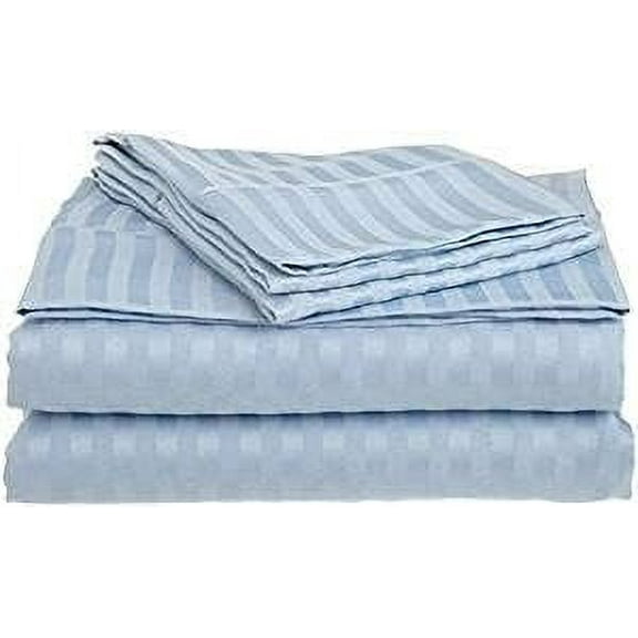 1200 Thread Count Four (4) Piece King Size Blue Stripe Bed Sheet Set, 100% Egyptian Cotton, Premium Hotel Quality