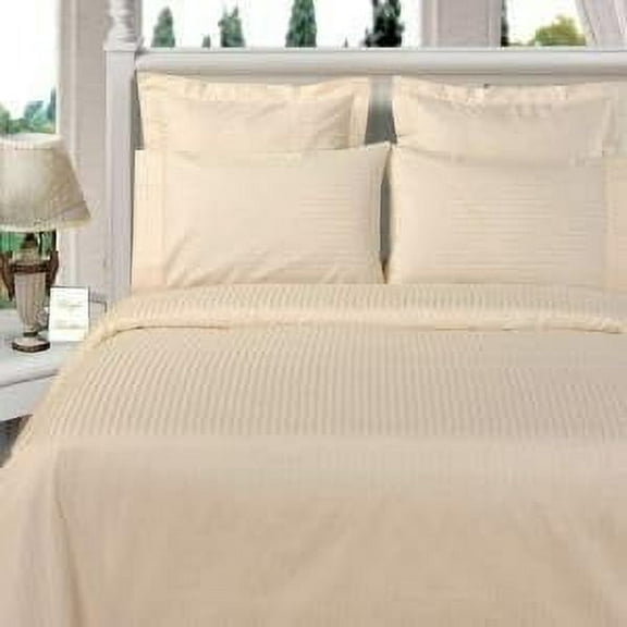 1200 Thread Count Four (4) Piece Olympic Queen Size Ivory Stripe Bed Sheet Set, 100% Egyptian Cotton, Premium Hotel Quality