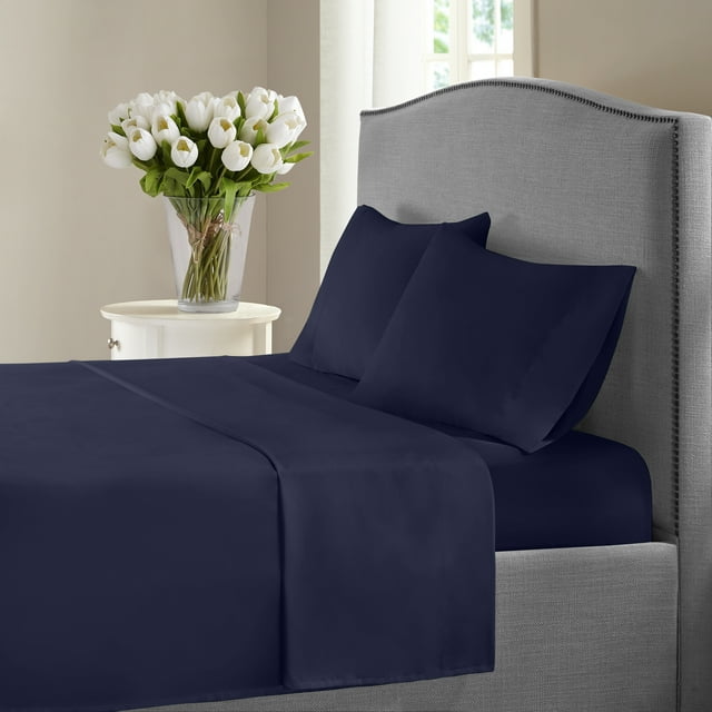 1200 Thread Count Full Size Deep Pocket Solid Cotton Sheet Set (Full, Navy)