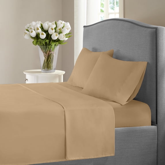 1200 Thread Count Full Size Deep Pocket Solid Cotton Sheet Set (Full, Taupe)