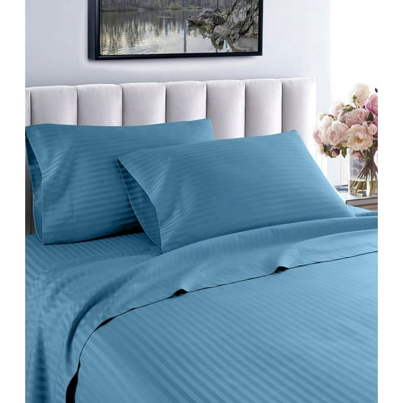 1200 Thread Count Full Size Deep Pocket Stripe Cotton Sheet Set (Full, Teal)