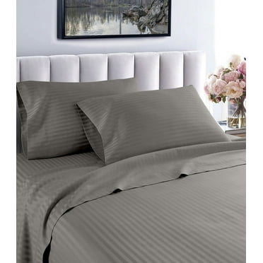 1200 Thread Count Queen Size Deep Pocket Stripe Cotton Sheet Set (Queen, Grey)