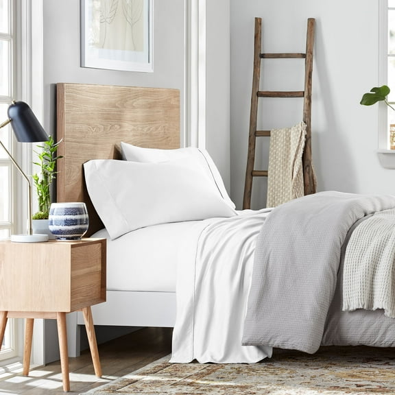 1200 Thread Count Wrinkle-Resistant Super Soft Extra Deep Pocket Hotel Luxury Cotton Blend 4-Piece Sateen Bedsheet Set Queen White