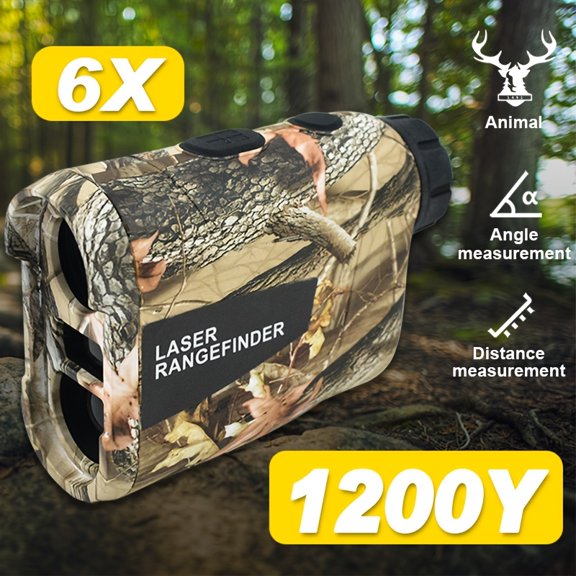 1200 Yard Laser Rangefinder with Camouflage Design | Rechargeable Device for Hunting and Golf, Features Distance, Speed, Angle Measurement, Ballistic Compensation, Flag Lock, USB-C Charging