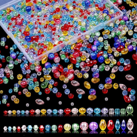 1200 count  Glass Beads for  Making 13 Styles Bicone, Rondelle, Cube, Teardrop, Smooth Round, Floral and Strawberry Beads for DIY Bracelet Necklace Earring Craft Kit (Multicolored)