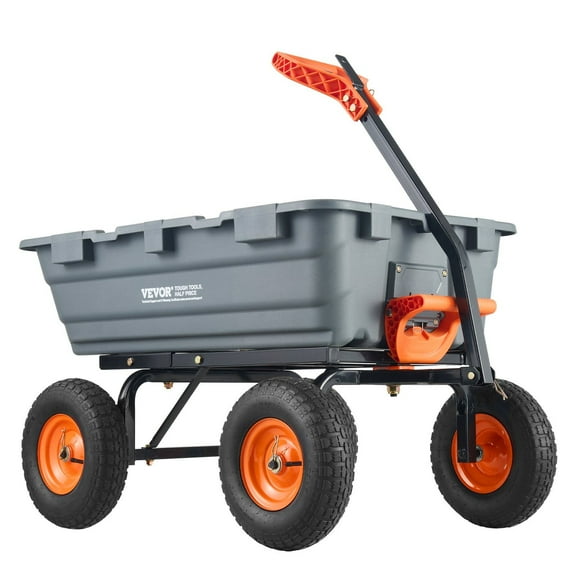1200 lb Capacity Polyethylene Dump Wagon 6.48 cu.ft Wheelbarrow with Quick-Assemble Steel Frame, 13" Tires & Convertible Push/Pull Handle Design