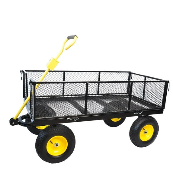 1200 lbs Heavy Duty Garden Cart, Utility Steel Cart with Removable Mesh Sides and Adjustable Handle, Metal Wagon Convertible to Flatbed with 10-Inch Tires Perfect for Garden, Farm, Yard