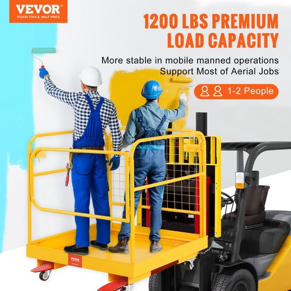 1200 lbs Load Capacity Forklift Safety Cage - 36x36 In Folding Work Platform with Lockable Swivel Wheels Drain Hole & Device Chain for 1-2 Adults Aerial Work
